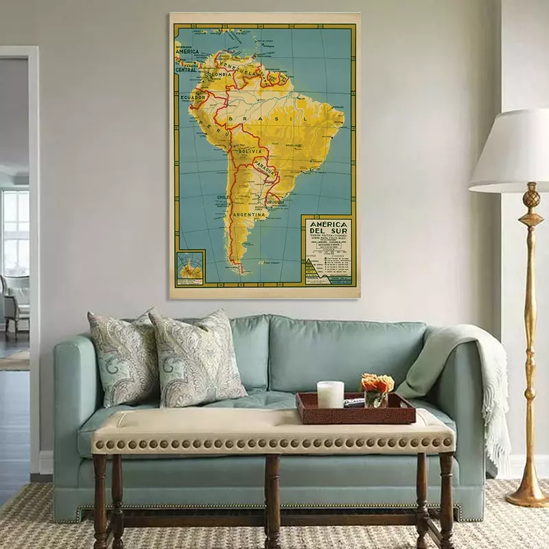 100*150 سنتيمتر السياسية خريطة أمريكا الجنوبية باللغة الإسبانية Vintage ملصق رذاذ قماش اللوحة غرفة المعيشة ديكور المنزل اللوازم المدرسية