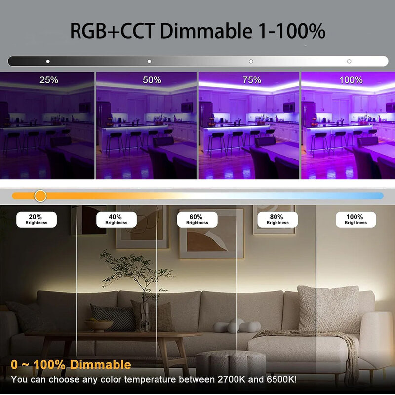 مصباح شريط ليد COB RGB + CCT ، مصباح مرن قابل للتعتيم ، كثافة عالية ، إضاءة خطية ، بدون نقطة ، RGBCW ، RGBCW ، 6Pin ، 24V ، 1m ، 2m ، 3m ، 4 م ، 5 م ، 10 م