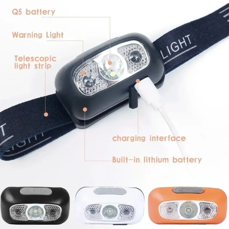 USB قابلة للشحن LED كشافات 3 طرق صغيرة المحمولة الجسم استشعار الحركة رئيس مصباح يدوي التخييم الصيد الشعلة مصابيح في الهواء الطلق ضوء