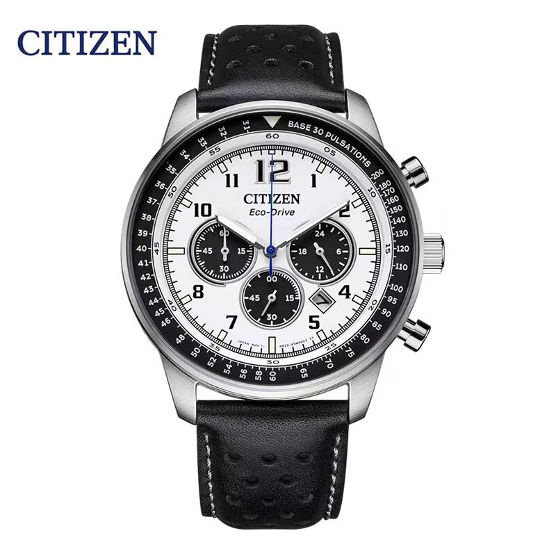 ساعة كوارتز للرجال من Citizen ، أزياء فاخرة ، ساعة عمل ، حزام جلدي ، ساعات طاقة حركية لامعة