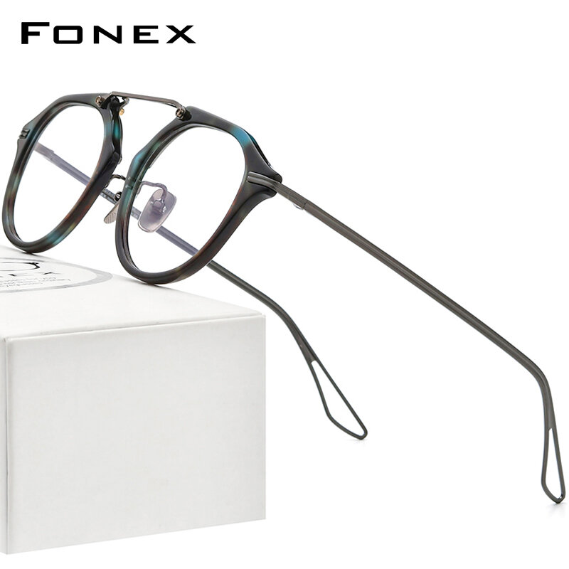 FONEX إطار نظارات خلات التيتانيوم للرجال كلاسيكي كبير الحجم مربع نظارات بصرية للنساء نظارات بصرية DTX119