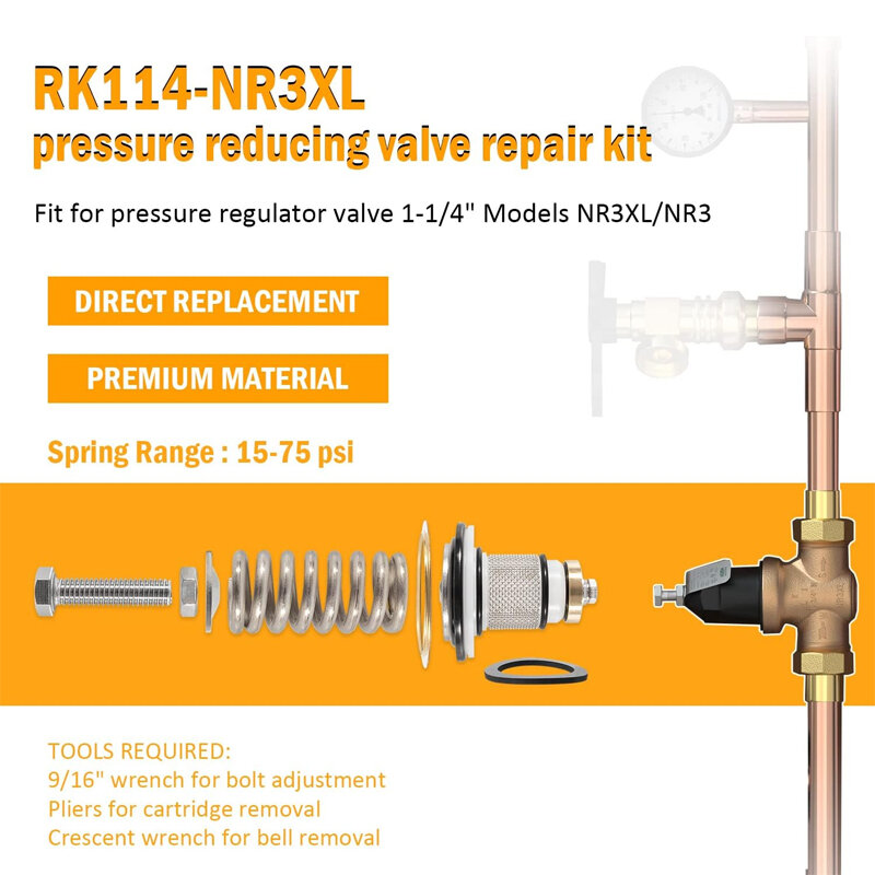 مجموعة إصلاح صمام خفض الضغط ، واستعادة الأداء الأمثل ، منظم الضغط الخاص بك ، يصلح لنماذج NR3 و NR3XL ، 1-1/4"