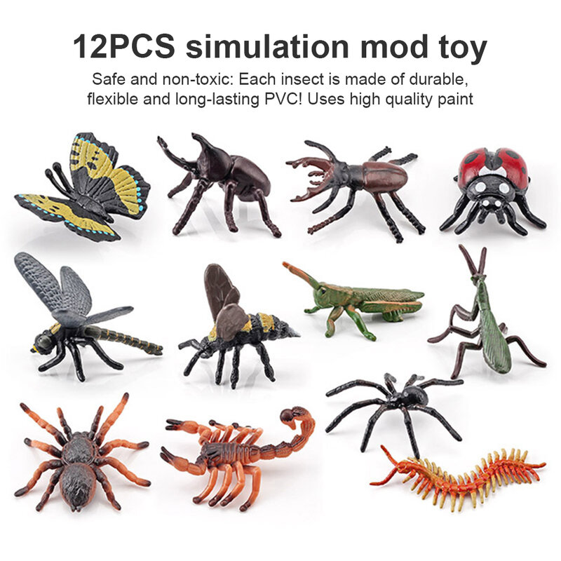 حزمة من 12 الحشرات البق أرقام التعليمية تماثيل صغيرة على شكل حيوانات الأطفال التفاعلية مجموعة ألعاب ملحق المدرسة الفصول الدراسية