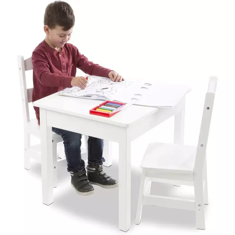 طاولة وكراسي خشبية للأطفال ، طاولة بيضاء مع كرسي ، مكاتب ، مكتب ، أثاث للأطفال والأطفال