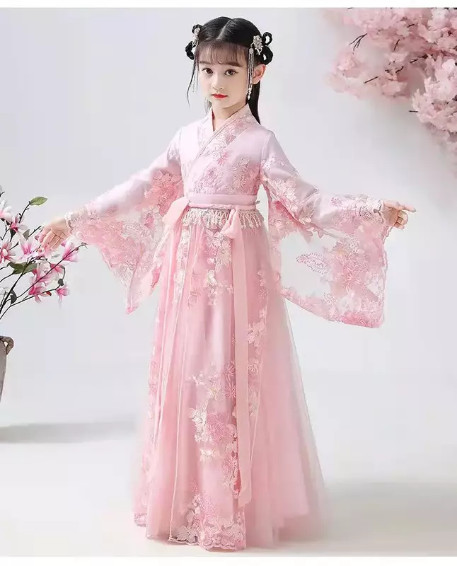 الصينية التقليدية الشعبية فستان رقص الفتيات الوردي الرقص الجنية زي Hanfu الفتيات الأميرة فساتين مجموعة الاطفال ملابس تنكرية للحفلات