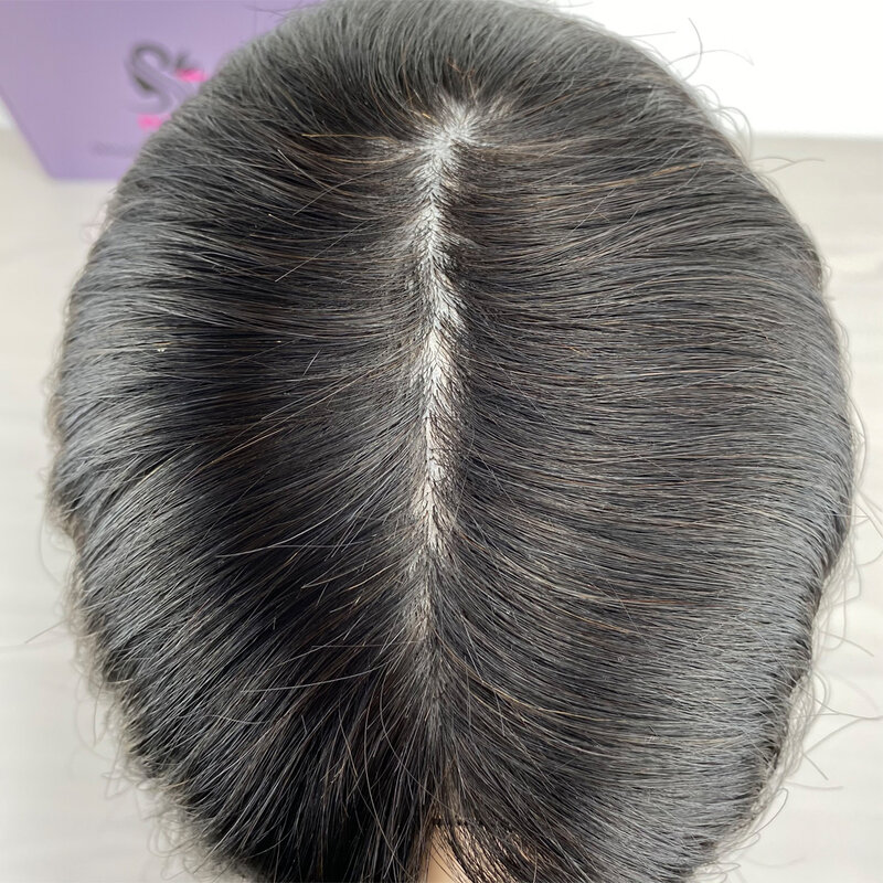 فروة الرأس قاعدة الشعر المستعار العذراء الآسيوية الإنسان الشعر النساء توبر الجلد تراكب غرامة كليب في هيربيس مستقيم متموج أسود براون