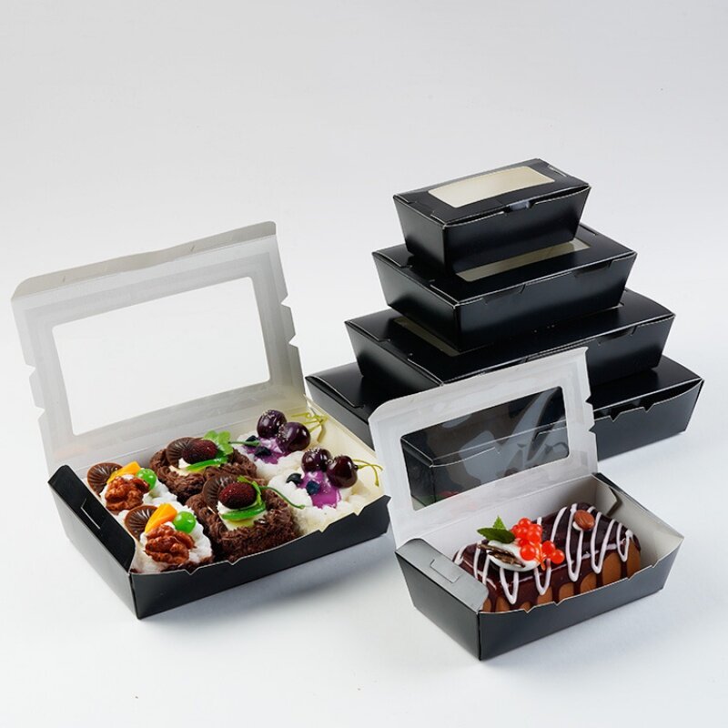 صندوق ورقي هوت دوج مع نافذة ، ورق أسود ، صندوق سلطة ، شعار مخصص مقبول ، منتج مخصص