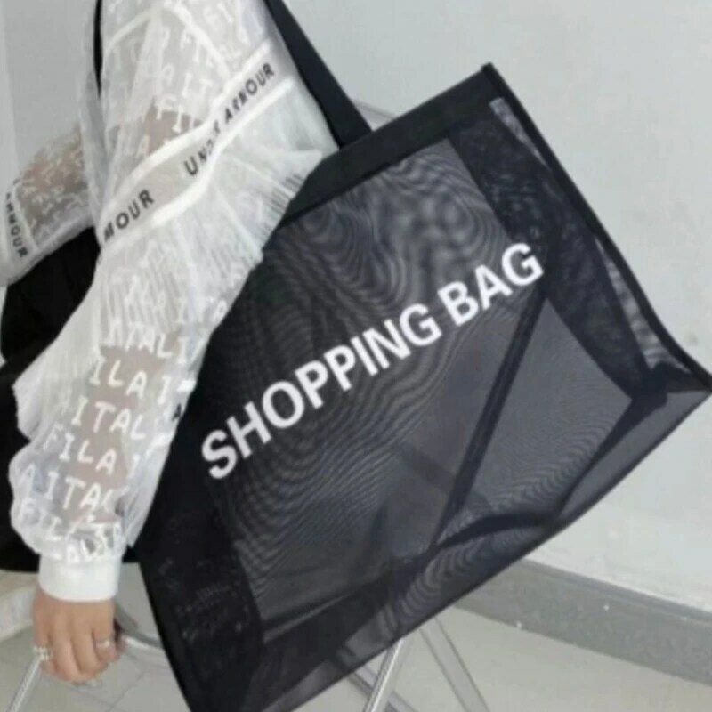حقيبة تسوق شبكية من النايلون الشفاف سعة كبيرة حقيبة كتف واحدة قابلة للتنفس السفر على الشاطئ
