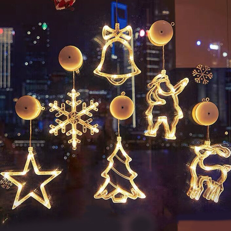 مصباح معلق LED لتزيين النوافذ ، ضوء عيد الميلاد ، مصاصة ، ندفة الثلج ، سانتا ، الأيائل ، الحلي للمنزل ، عيد الميلاد ، السنة الجديدة