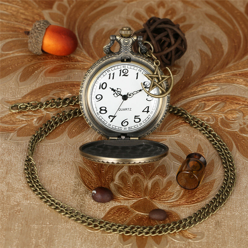ساعة جيب كوارتز عتيقة بتصميم علم تركيا للرجال والنساء ، قلادة ، سلسلة دلاية ، قمر ، نجمة ، ريترو ، إكسسوار ، ساعة