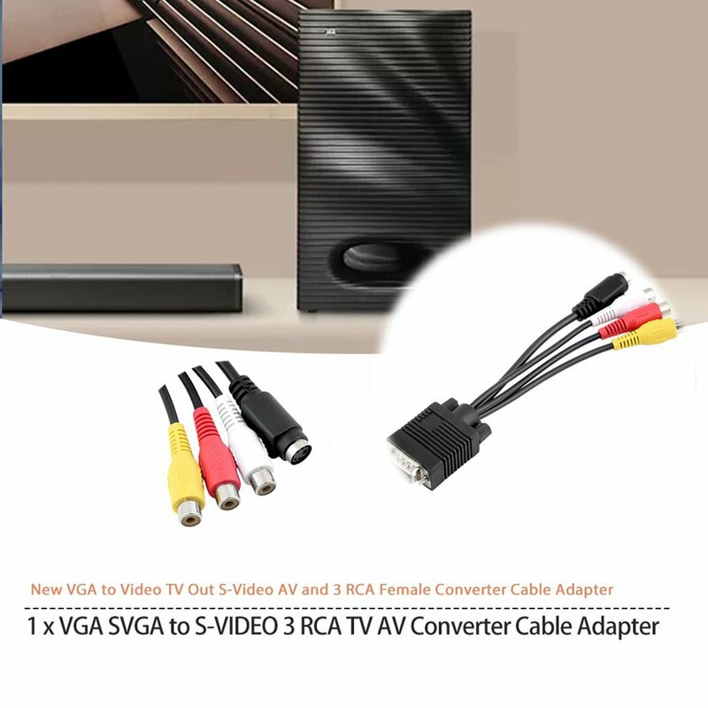 أسود 1 قطعة 3 RCA أنثى محول كابل جديد VGA إلى فيديو TV خارج S-فيديو AV محول أحدث انخفاض الشحن بالجملة