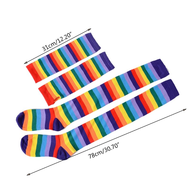 متعدد الألوان مخطط فوق الركبة جوارب طويلة متماسكة قفازات طويلة اكسسوارات الحفلات 37JB