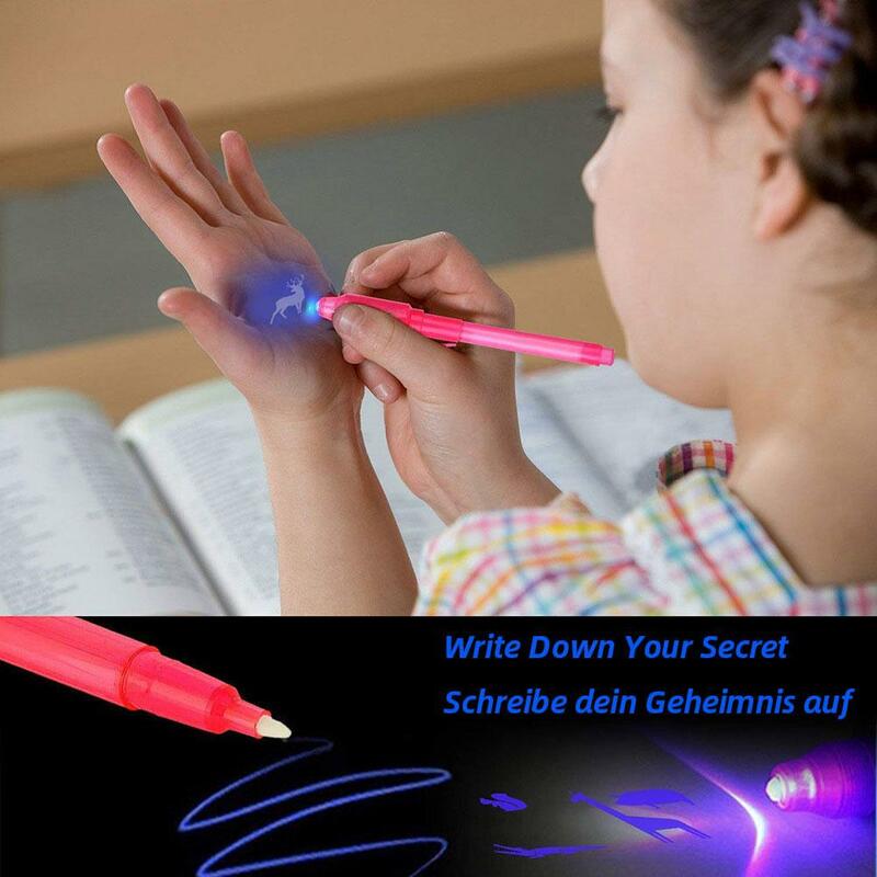 قلم سحري فلوري غير مرئي مع إضاءة ليد ، أدوات مكتبية إبداعية ، قلم حبر للتعلم ، ألعاب تعليمية للأطفال ، W6T9