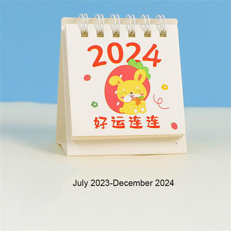 2024 مكتب صغير التقويم لطيف الأرنب التقويم مكتب اللوازم المدرسية Kawaii الكرتون مكتب التقويم الجدول الزمني مخطط شهري