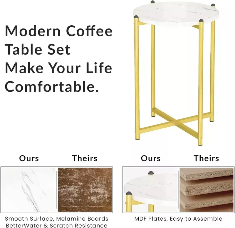 مجموعة طاولة قهوة منتصف القرن ، طاولة قهوة رخامية اصطناعية ، مجموعات طاولة مستديرة مع أرفف تخزين ، إطار معدني ، معيشة