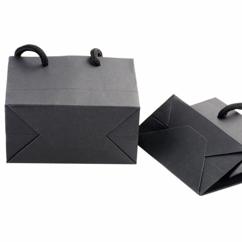 حقيبة حمل ورقية صغيرة سوداء من ورق الكرافت ، حقيبة هدايا رائعة وبسيطة ، حقيبة حفلات ، تغليف هدايا الزفاف ، 5 * *