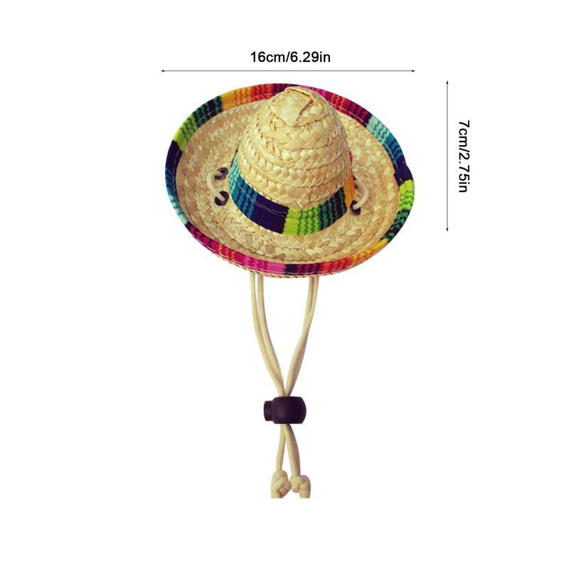 قبعة القش المكسيكي للحيوانات الاليفة ، مصممة مع الأقمشة الطبيعية ، قبعات الحفلات المكسيكي