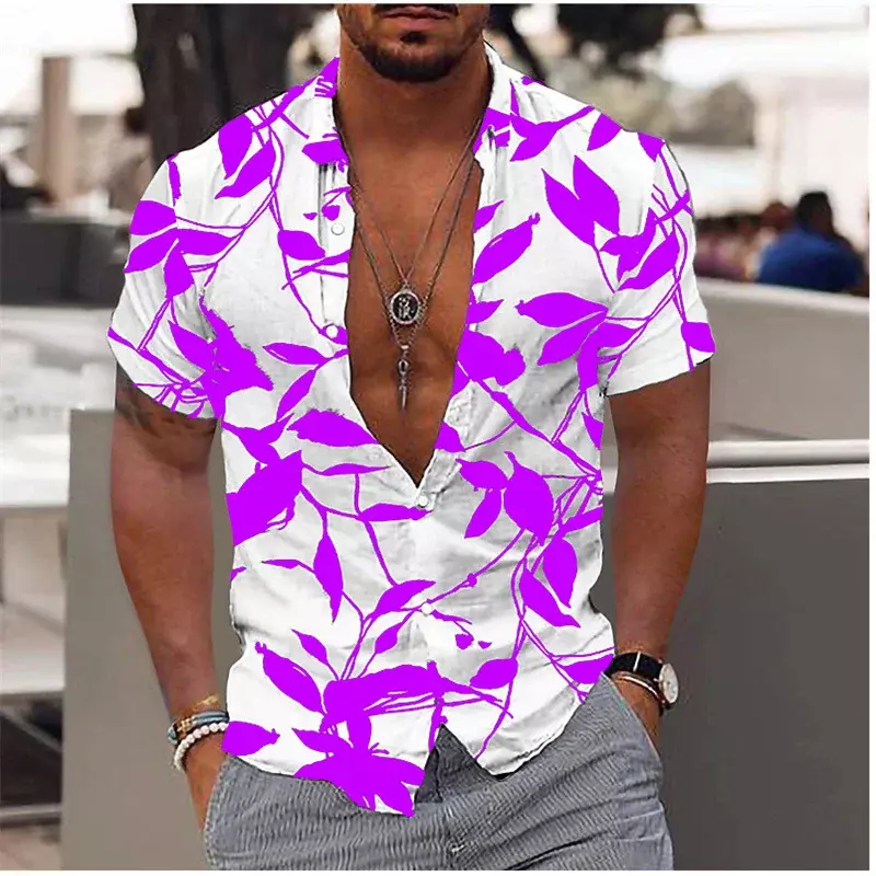 قميص رجالي بأزرار قصيرة وبأكمام لطية صدر هاواي ، ملابس شارع غير رسمية ، مصمم أزياء للأماكن الخارجية ، الصيف ،