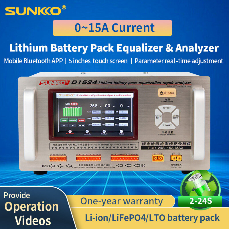 SUNKKO-D1524 عالية الحالية بطارية ليثيوم التعادل ، 15A ، فرق الضغط ، موازن إصلاح ، صيانة السيارات