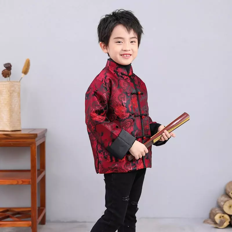 الصينية تانغ دعوى سترة للبنين أطفال الصينية التقليدية دعوى السنة الجديدة الزي التنين طباعة معطف عيد الميلاد الشتاء