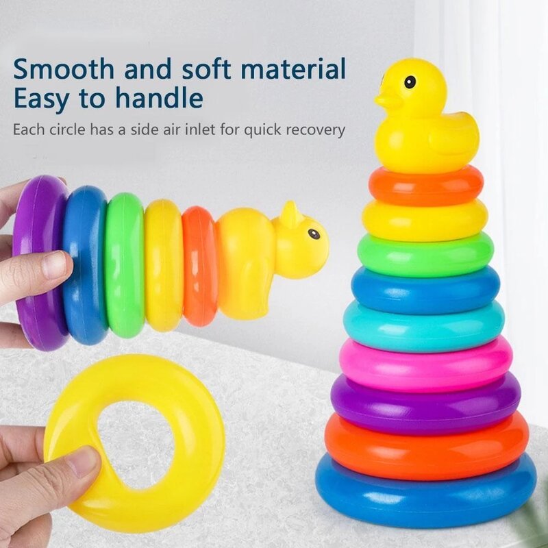 Montessori Rainbow Stacking Toys for Toddlers 1-3 Early Education Learning Stacking Tower Soft Ring Stacker Baby Toys 6 12 Month