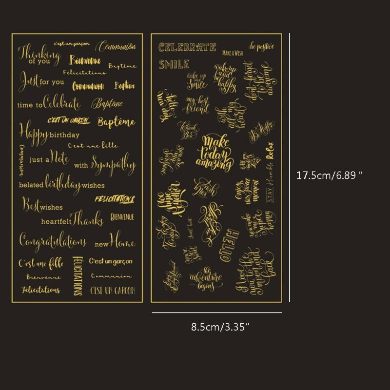 قطعتان/مجموعة ملصق التمنيات الحرفية ملصق ذهبي لامع وشفاف للبطاقة 517F
