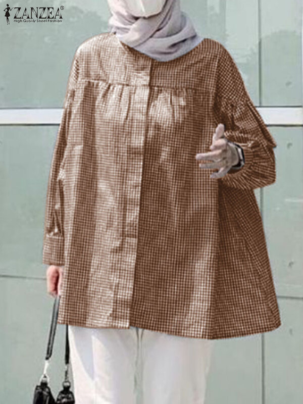 ZANZEA-ملابس مسلمة عتيقة بأكمام طويلة للنساء ، تركيا عباية ، بلوزة كبيرة الحجم ، ملابس إسلامية ، قفطان ، قميص موضة ، خريف