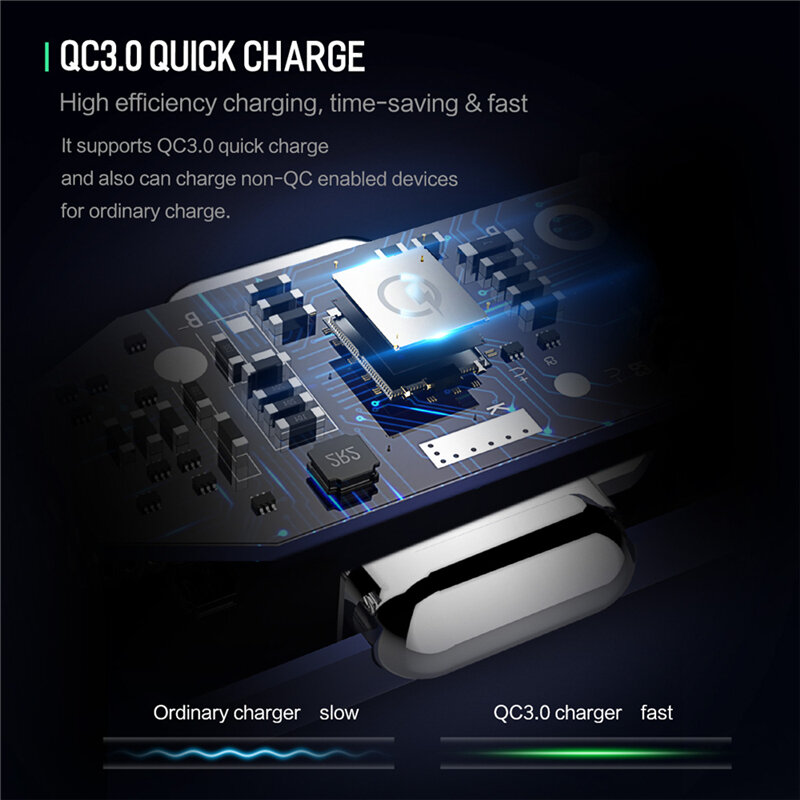 شاحن سيارة معدني QC3.0 ثنائي المنفذ USB شاحن الهاتف شحن سريع آيفون شاومي سامسونج هواوي الجهد العرض الرقمي