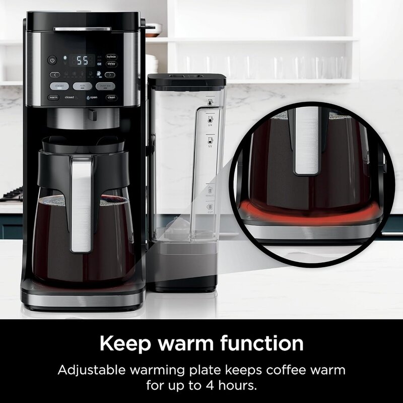 ماكينة صنع القهوة وطبق التدفئة القابلة للتعديل ، تصميم غطاء من الفولاذ المقاوم للصدأ وتصميم لف الخزان ، ماكينات صنع القهوة ، 12 فنجان