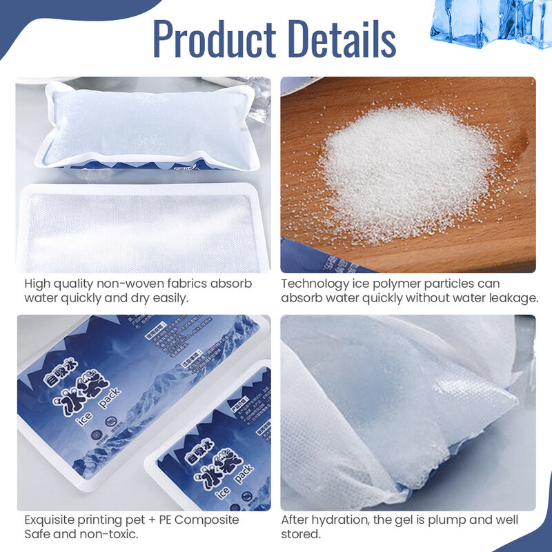 5Pcs Reusable Self-priming Ice Packs Icing Cold Packs Pain Cold Compressed Beverages Chilled Food Preservation Gel Dry Ice Packs