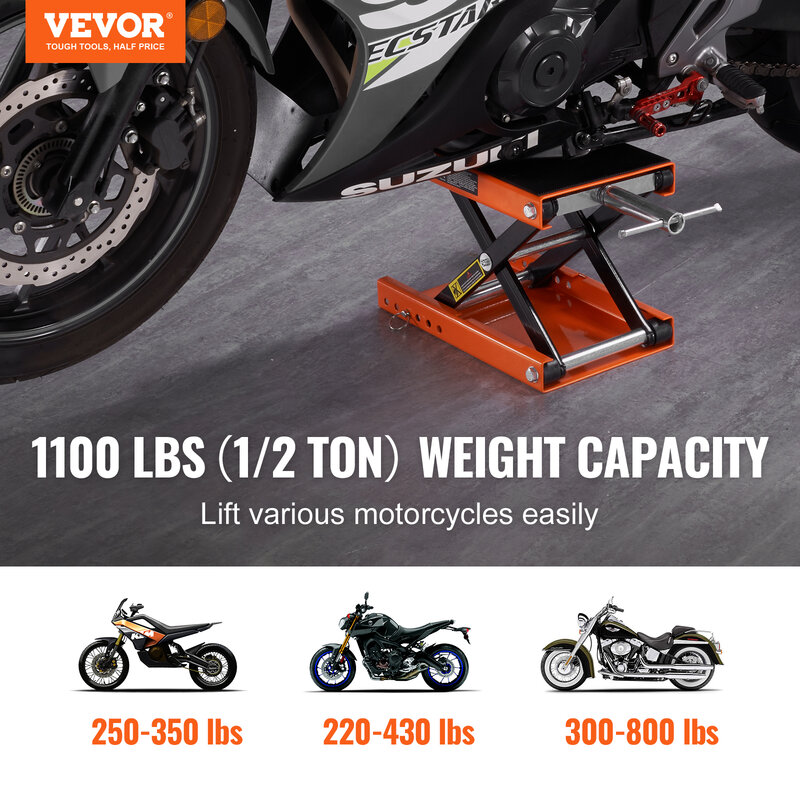 VEVOR دراجة نارية رفع 350/1100/1500 رطل قدرة دراجة نارية مقص رفع جاك مع سطح السفينة واسعة والسلامة دبوس للدراجات النارية الدراجات النارية