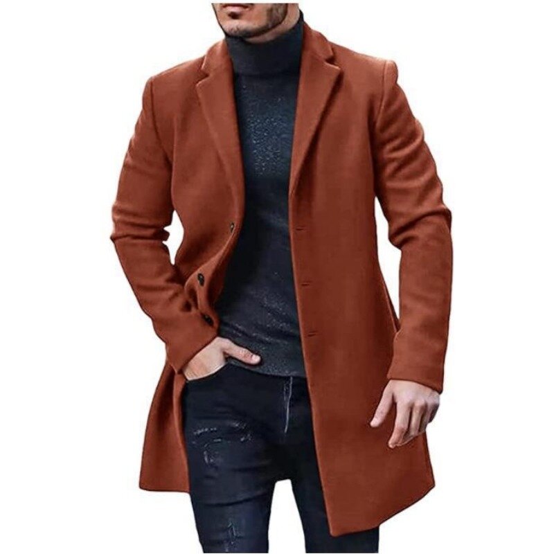 جديد موضة شتاء 2023 معطف صوف غير رسمي سادة سترة واقية متوسطة الطول معطف متعدد الألوان للرجال