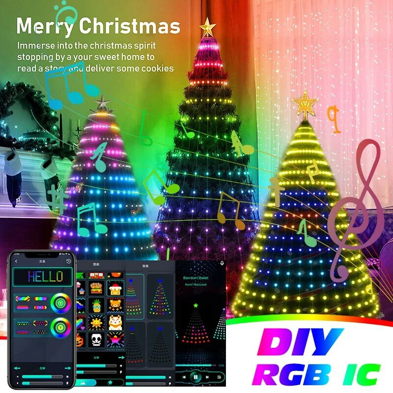 Tuya App أضواء شجرة عيد الميلاد RGBIC مثالية LED الجنية ضوء سلسلة لتقوم بها بنفسك الذكية بلوتوث أضواء النجوم عيد الميلاد حفل زفاف الديكور