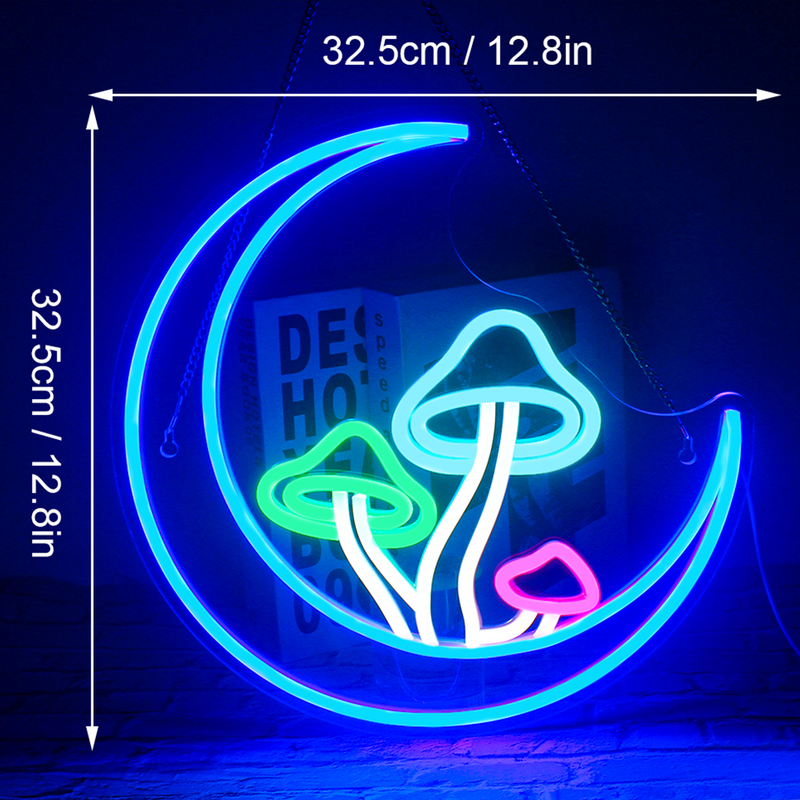 لافتة نيون ديكور الفطر مصابيح ليد زرقاء قابلة للإضاءة ، حفلات ، ديكور غرف النوم ، إضاءة مزاجية ليلية ، تعمل بمنفذ USB ، مصباح حائط معلق