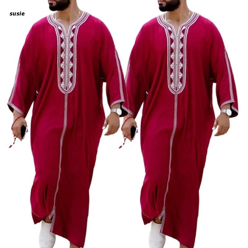 ثوب قفطان متين عربي مسلم للرجال ثوب طويل الأكمام ملابس دبي العرقية ثوب النوم بيجامة ملابس م/L/XL/XXL