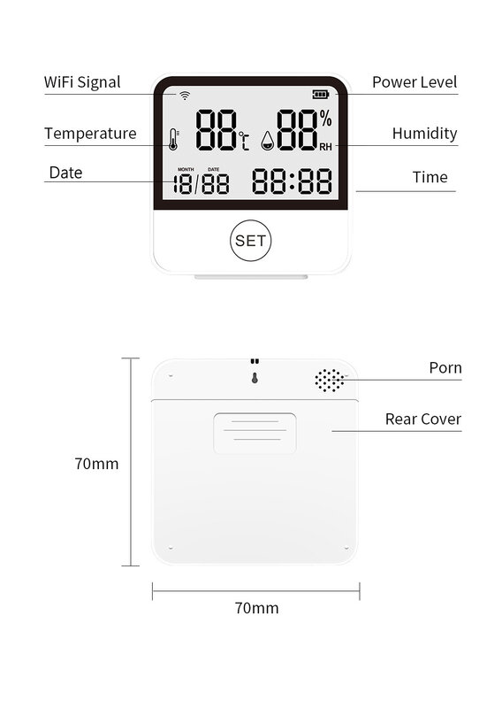Tuya الذكية واي فاي استشعار درجة الحرارة والرطوبة ، ميزان الحرارة في الأماكن المغلقة ، الرطوبة مع شاشة LED ، ويدعم اليكسا ، جوجل الرئيسية