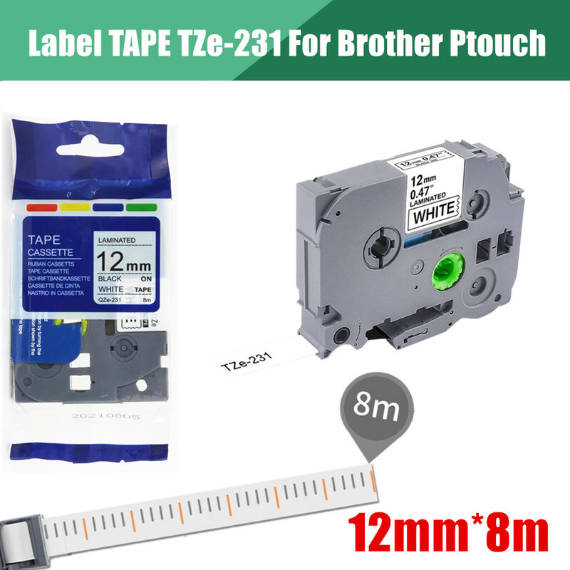 10PK tze231 TZE-231 TZ 231 شريط ملصقات ل Brother P-Touch PT-D210 PT-H110 PTD600 PTD400AD التسمية صناع ، أسود على الأبيض 12 مللي متر * 8 متر