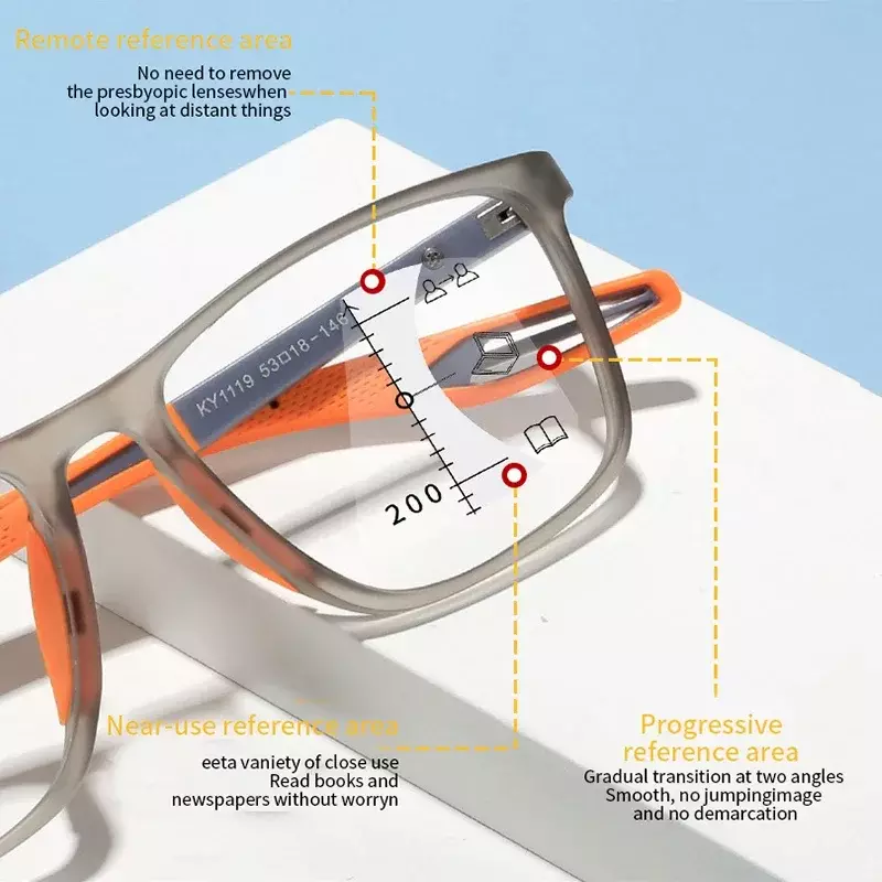 TR90 مكافحة الضوء الأزرق نظارات القراءة متعددة البؤر للرجال والنساء ، النظارات الرياضية خفيفة ، نظارات farilo ، بالقرب وبعيدا ، التدريجي