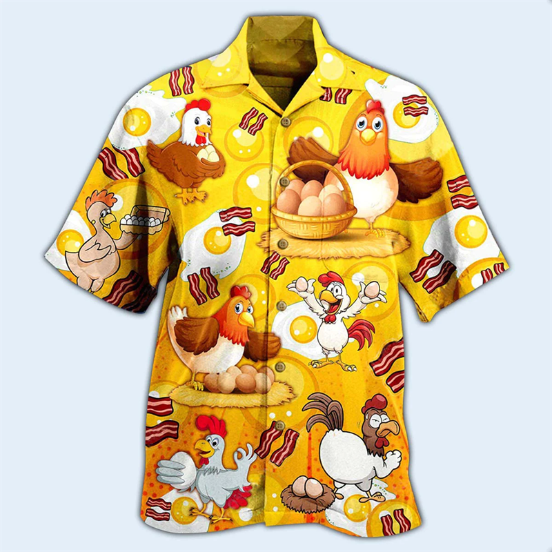 قمصان دجاج رجالية فضفاضة قابلة للتنفس بطبعة ثلاثية الأبعاد ، قمة هاواي للشاطئ ، أكمام قصيرة ، موضة رائعة وعصرية ، الأحدث ، الصيف