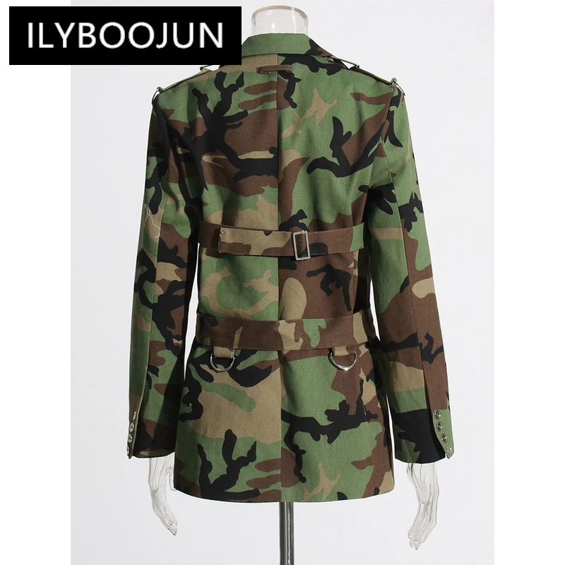 Ilyboojun-سترة نسائية مرقعة ، حزام مرقّع ، أكمام طويلة ، بياقة مسننة ، زر مقسم ، أنيق ، جديد