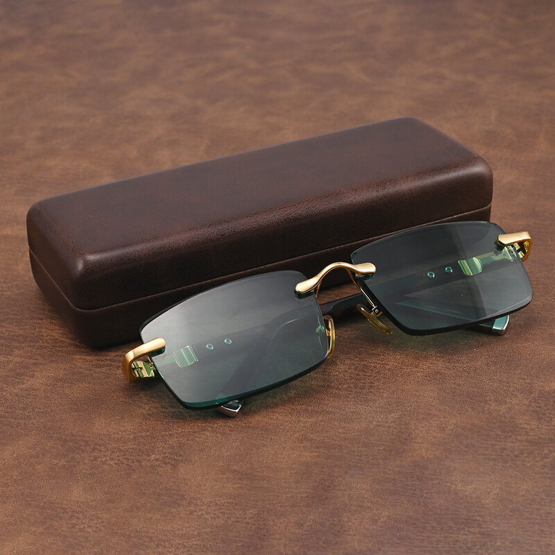 Evove حجر النظارات الشمسية الذكور الأخضر كريستال نظارات الشمس للرجال بدون إطار المعدنية الطبيعية G15 نظارات عالية الجودة المضادة للخدش