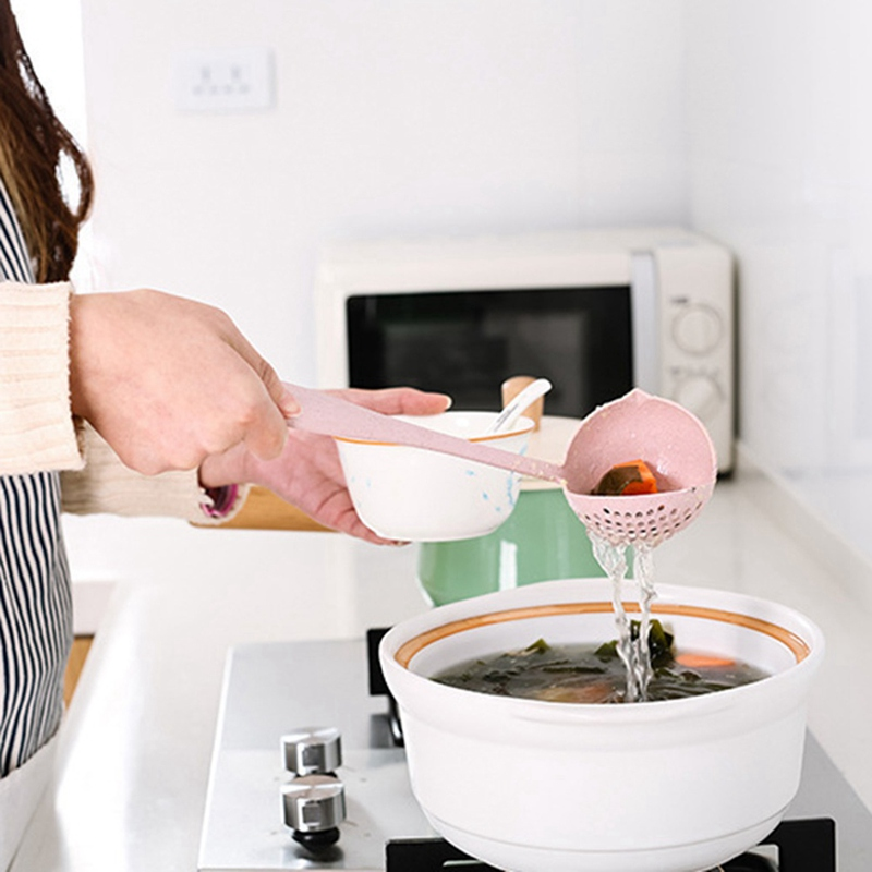ملعقة الحساء ذات المقبض الطويل 2 في 1 الأفضل مبيعًا مصفاة المنزل مصفاة الطبخ مغرفة المطبخ البلاستيكية مغرفة أدوات المائدة