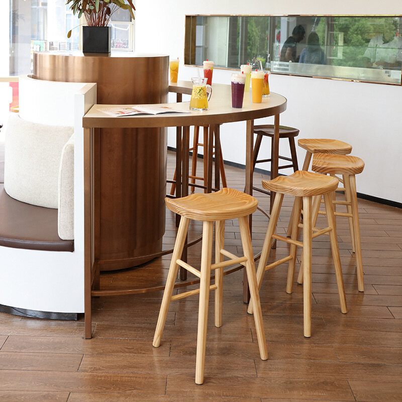 كرسي مرتفع من الخشب الصلب للحانات ، كرسي مطبخ أنيق ، مثالي للمقاهي أو للترفيه ، تصميم بسيط حديث
