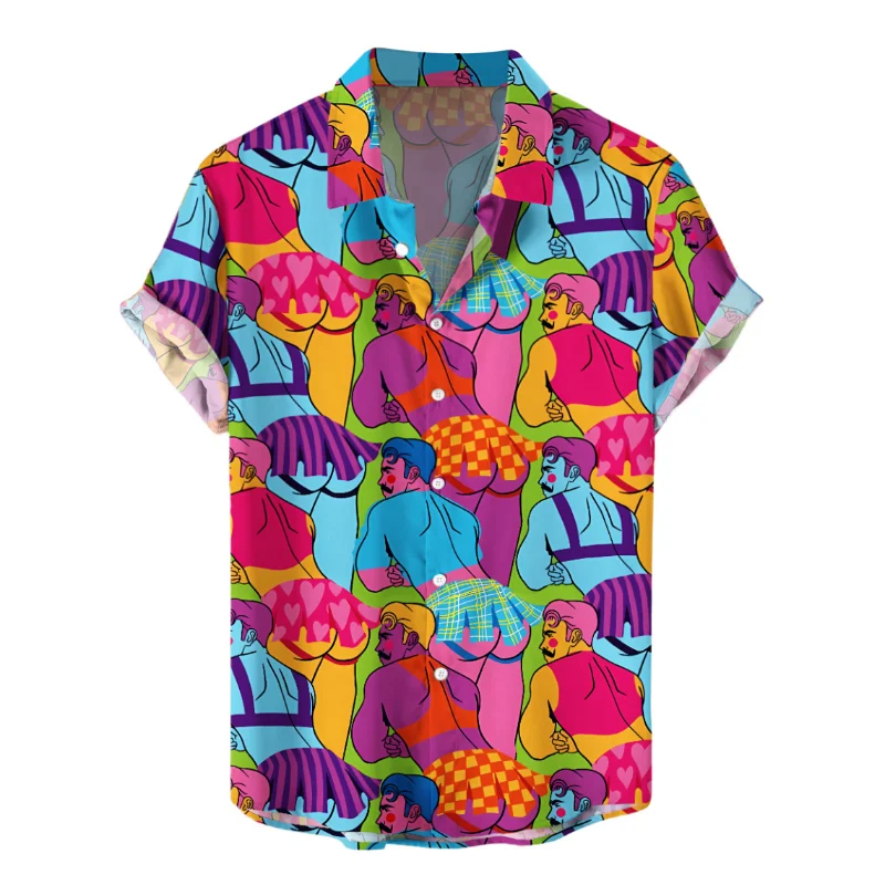 قميص هاواي للرجال مضحك ، زر طية صدر ، بلوزة قصيرة الأكمام ، بلوزة كبيرة الحجم ، أزياء الشارع ، ملابس شخصية ، الصيف