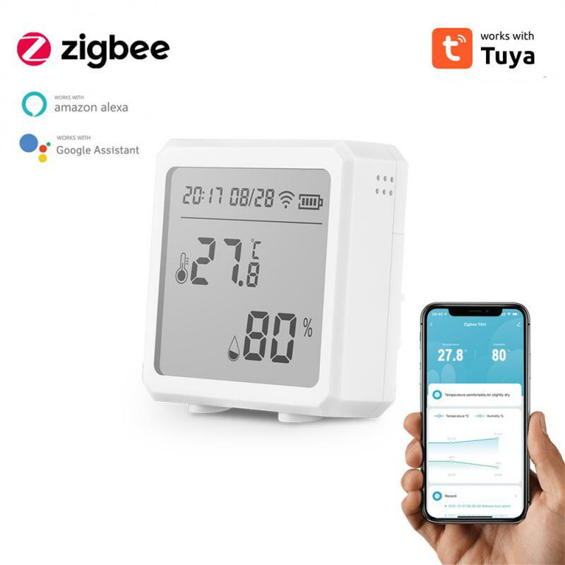 Tuya Zigbee مستشعر ذكي لدرجة الحرارة والرطوبة ، شاشة LCD ، ميزان حرارة لاسلكي ، شاشة رقمية ، العمل مع اليكساس ، جوجل
