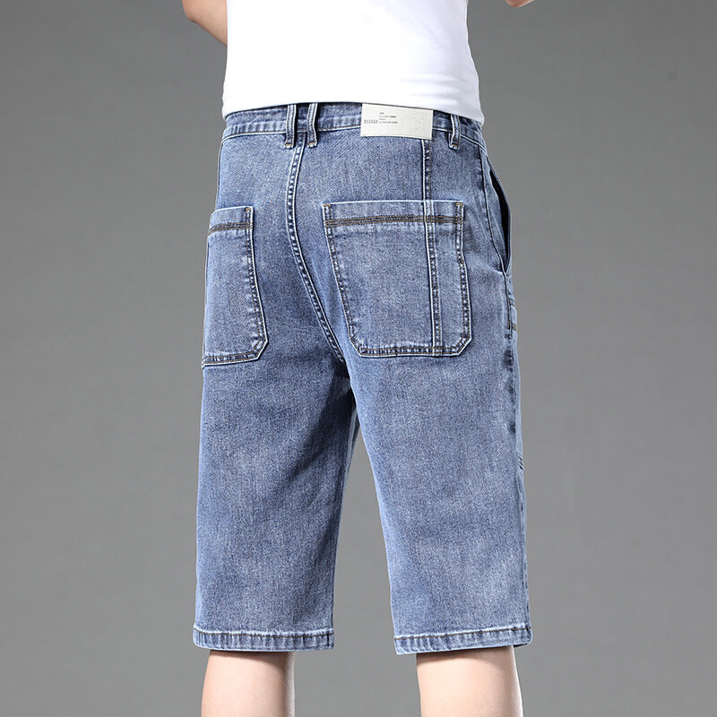 سراويل جينز كاجوال للرجال بجيوب متعددة ، قطن مرن ، سراويل بضائع للركبة مستقيمة ، ملابس عالية الجودة ، موضة الصيف ، 36 ، 38 ، 40