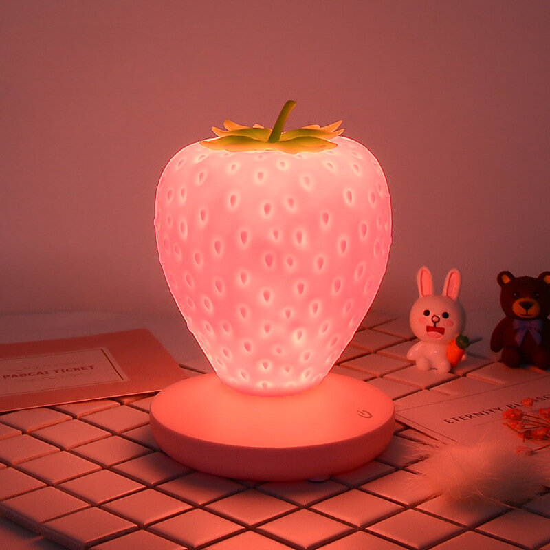 مصباح فراولة LED لغرفة النوم ، مستشعر باللمس من السيليكون ، USB قابل لإعادة الشحن ، عكس الضوء ، المثالية ، ضوء الليل بجانب السرير لتزيين المنزل
