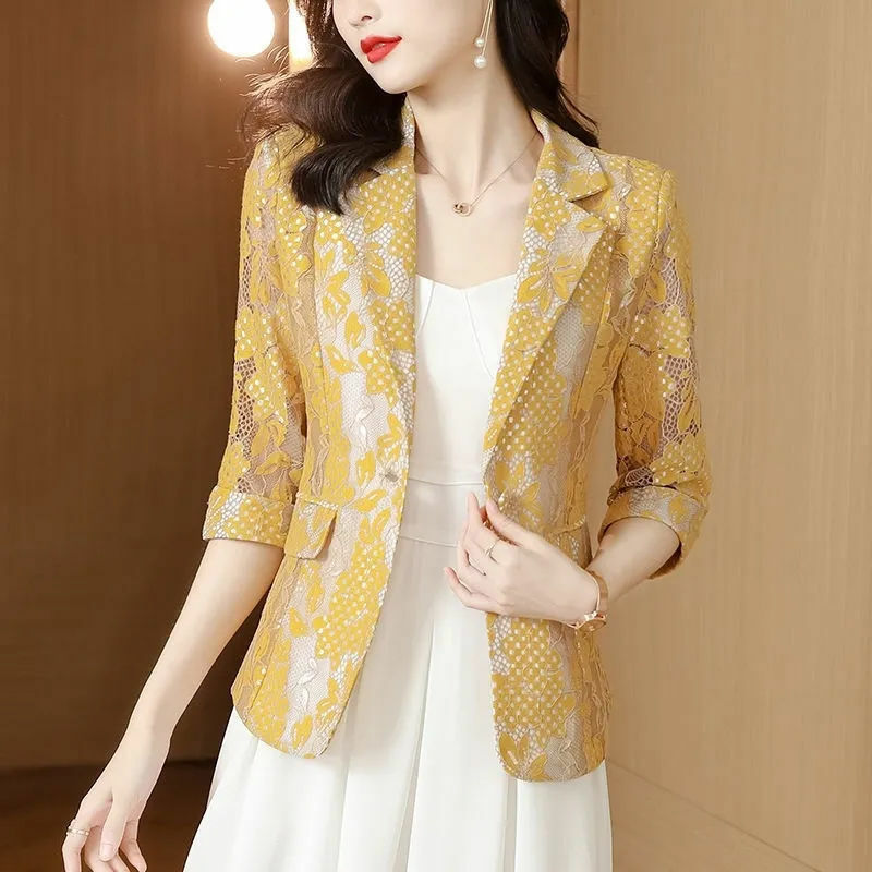 Design sense niche lace suit jacket women's 2022 spring and summer new high-end Korean slim waist casual suit