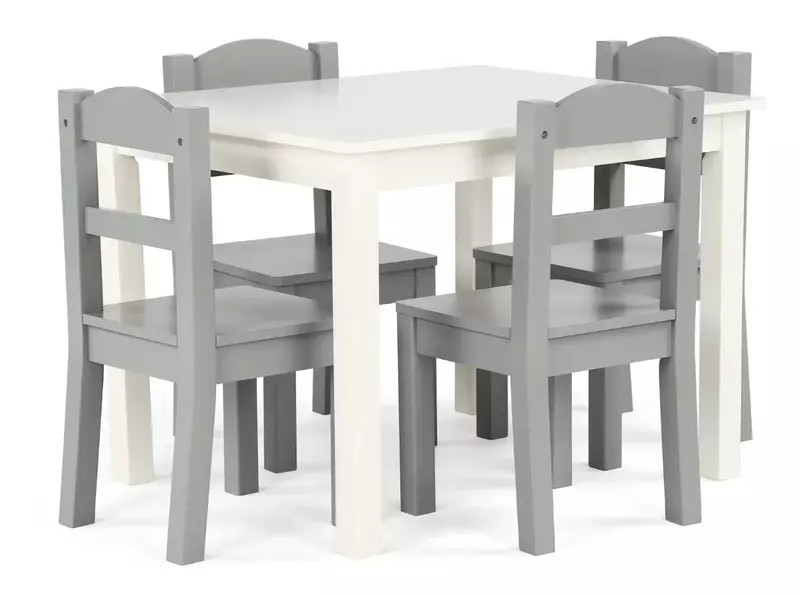 طاقم متواضع سبرينغفيلد مجموعة طاولة وكراسي ، خشب ، أبيض ورمادي ، 5 قطعة