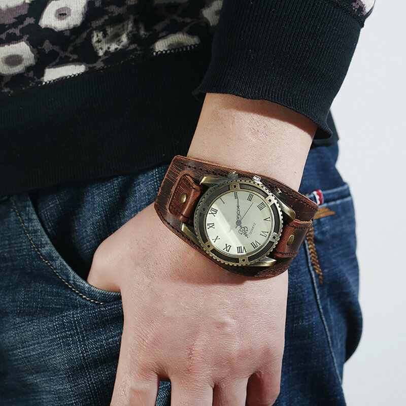 ساعة رجالي بانك بسيطة كلاسيكية بحزام مشبك ، ساعات يد كوارتز ، ساعات عصرية ، سوار جلدي ، سات